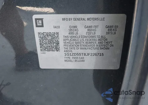 2018 Chevrolet Malibu Lt из США, поврежденный, VIN 1G1ZD5ST8JF226715